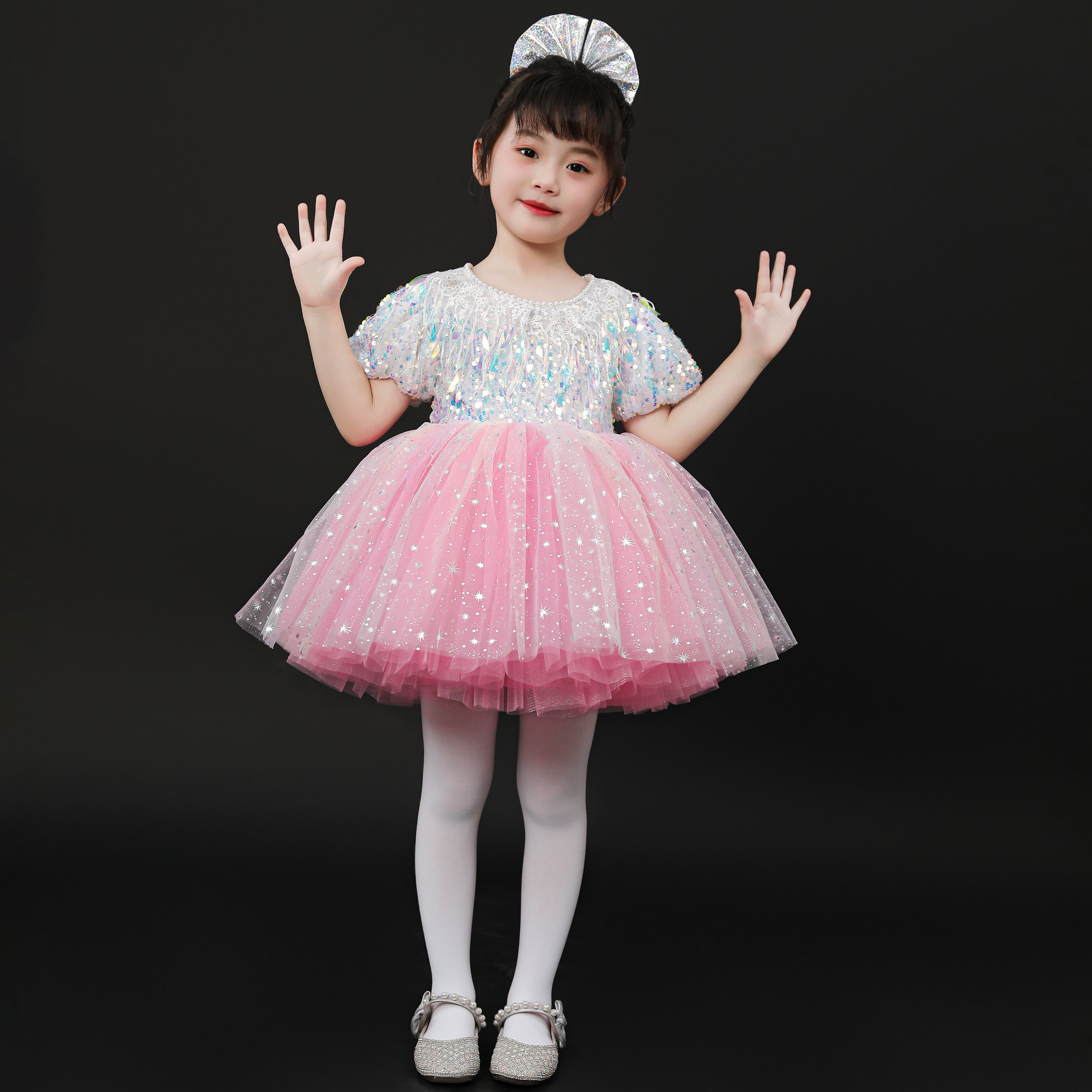 六一儿童蓬蓬裙演出服走秀公主裙幼儿园亮片粉色表演服可爱舞蹈服,淘宝优惠券,粉丝福利购,淘宝优惠卷