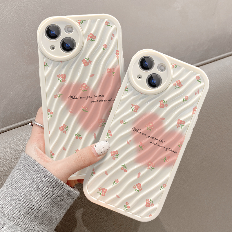 TAFIQ适用苹果14promax手机壳晕染蝴蝶爱心珍珠立体iphone14新款13女12mini奶油波浪纹11全包防摔软壳保护套