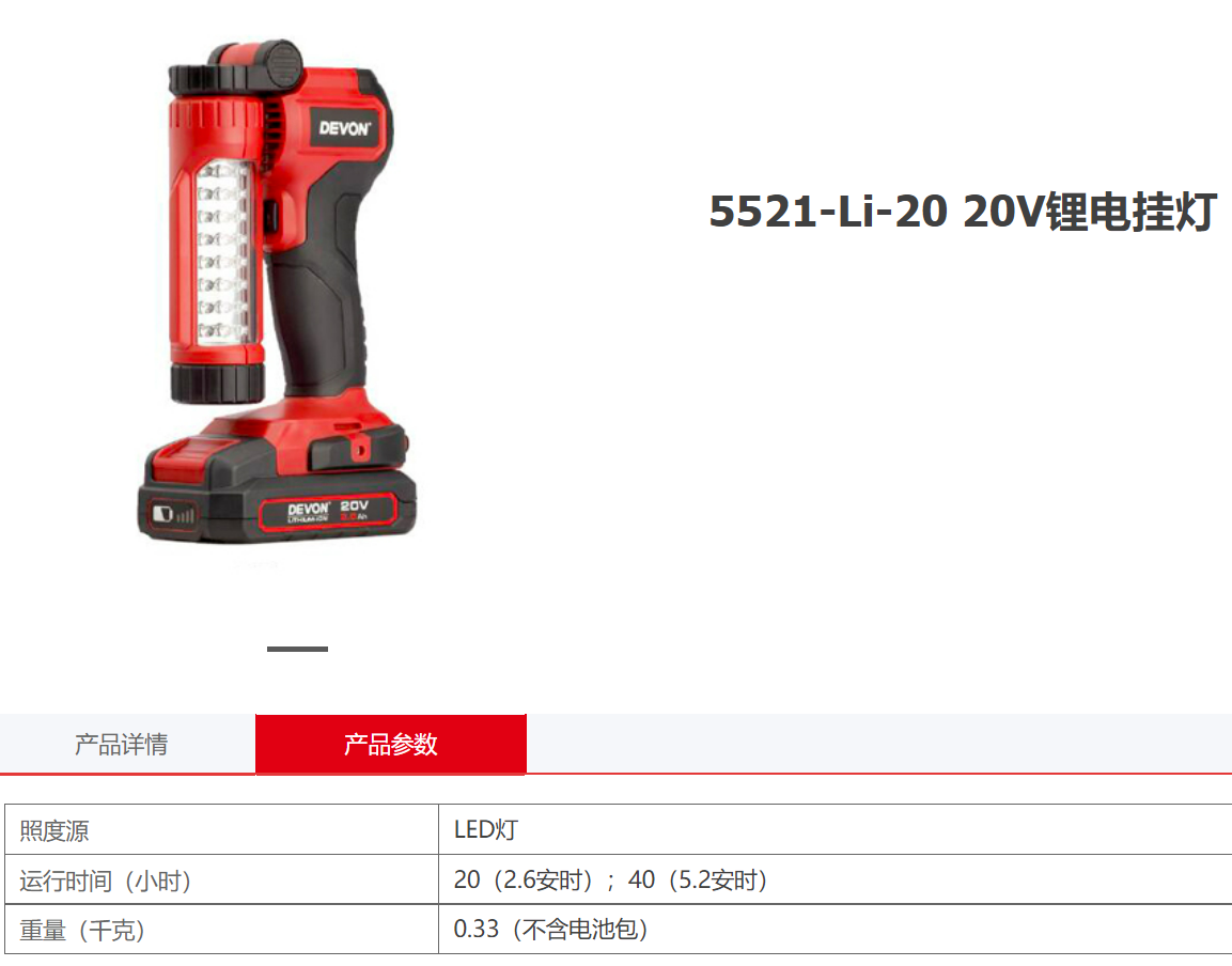 DEVON大有20V工作灯5521/5532/5535LED充电式挂灯工地应急照明灯-图1