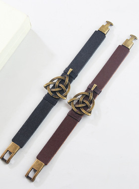 欧美复古手链小众感时尚凯尔特护身符编织手链真牛皮手环