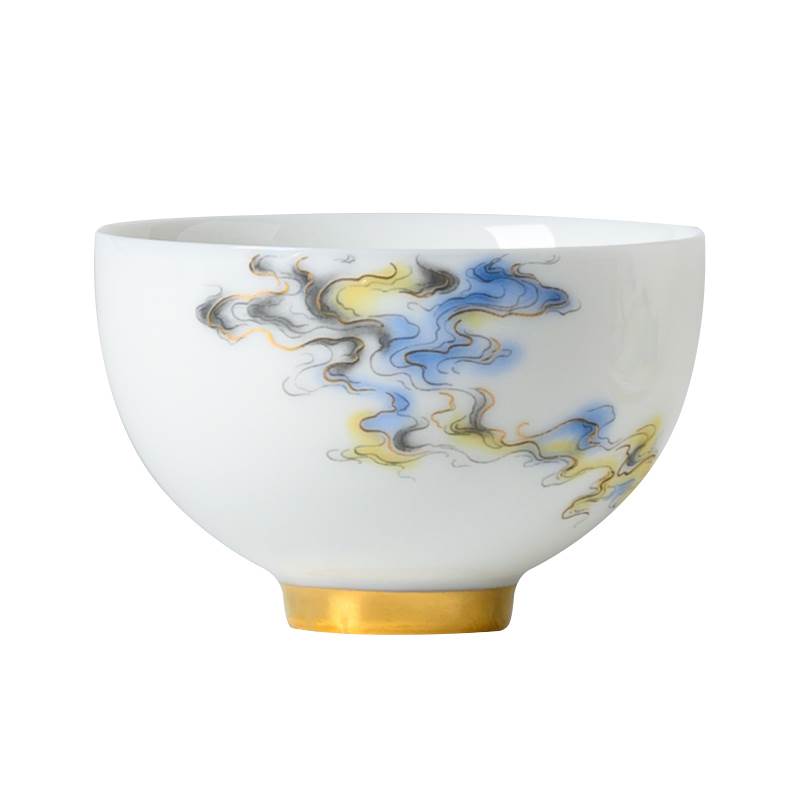 功夫茶杯陶瓷单个茶盏主人杯家用描金闻香品茗杯堆料白瓷小罗汉杯-图0