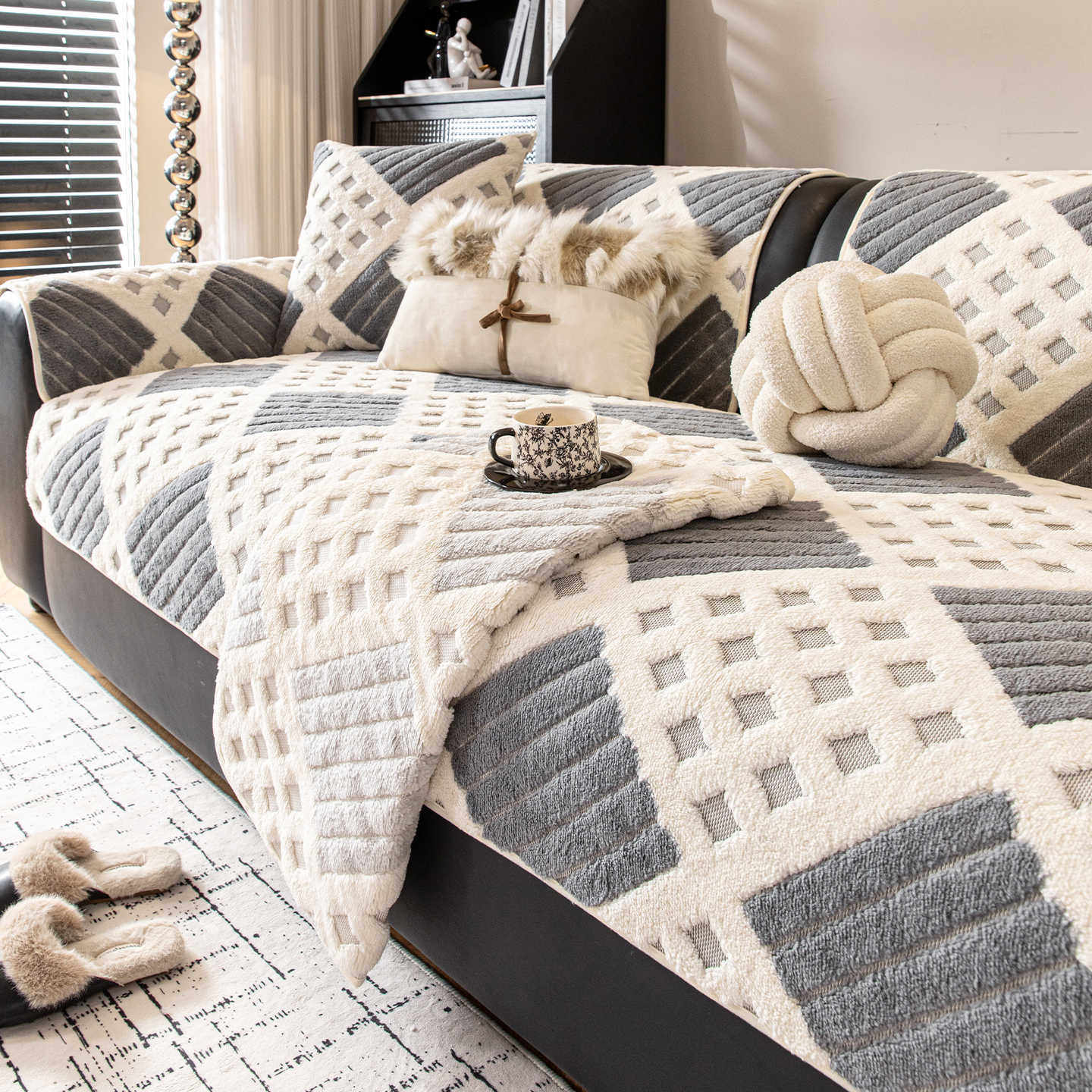 秋冬沙发垫子2025新款加厚毛绒高级感沙发坐垫固定防滑套罩盖布巾,淘宝优惠券,粉丝福利购,淘宝优惠卷