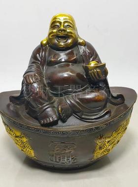鎏金铜招财元佛宝五路财肚神座弥勒大笑像家居wlgw1404汽工车艺品