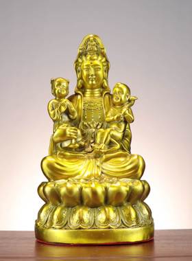 铜坐观黄音摆件铜观音菩萨佛像摆件莲家用子供EMZ奉观世音娘娘送