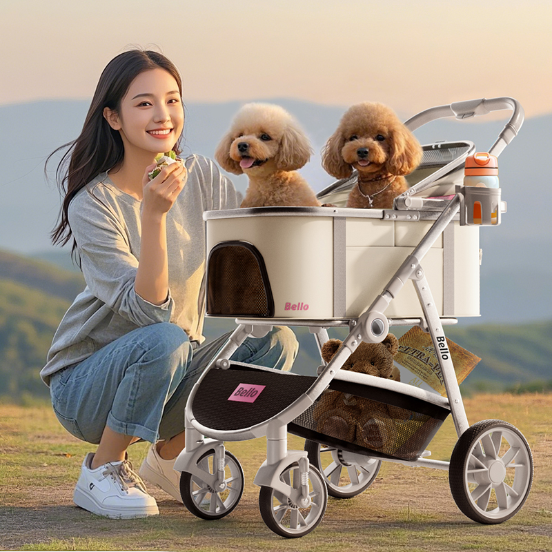 bello L9可折叠宠物推车便携多只铝合金中大型豪华配置减震小推车 - 图1