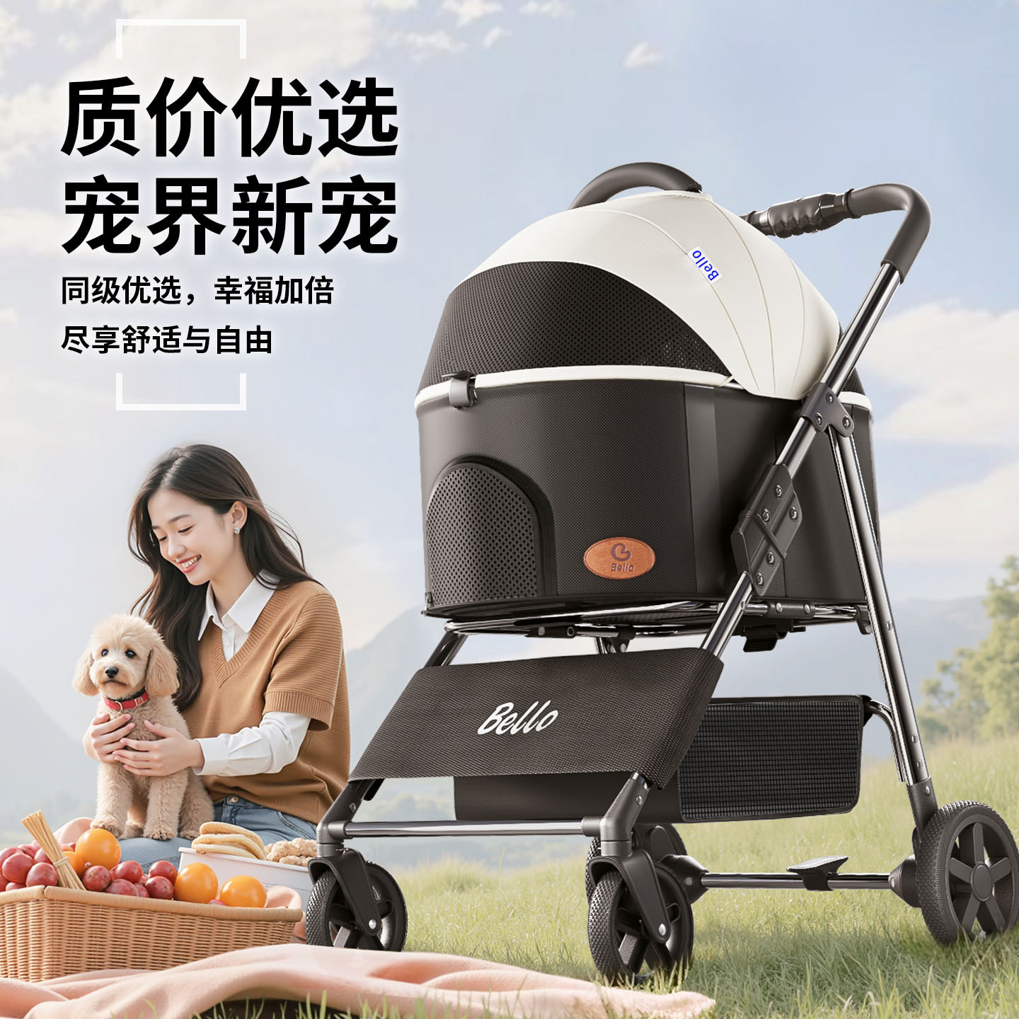 BELLO K3L宠物手推车轻便可折叠狗狗小推车猫外出车宠物婴儿车 - 图0