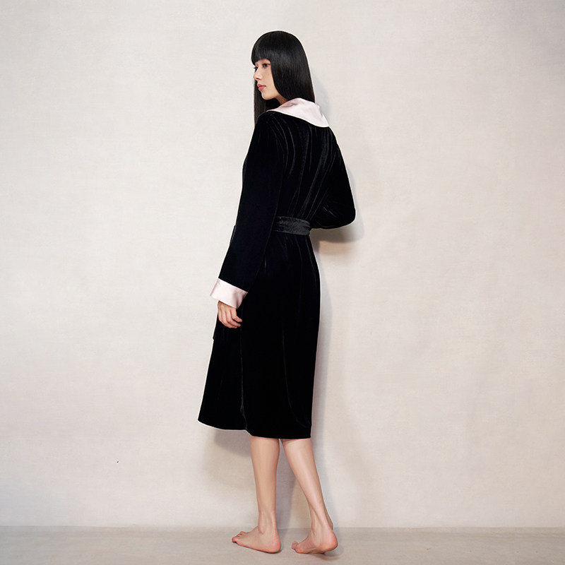 SILKY MIRACLE丝绒拼真丝长睡袍RENAISSANCE女复古晨袍法式家居服,淘宝优惠券,粉丝福利购,淘宝优惠卷