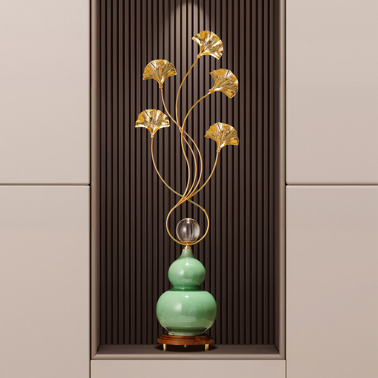 入户玄关银杏叶玄关摆件轻奢客厅电视柜高档节节高升葫芦乔迁礼物,淘宝优惠券,粉丝福利购,淘宝优惠卷