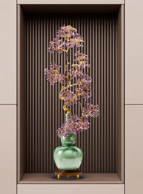 紫气东来葫芦办公室新年摆件客厅玄关高档紫水晶发财树竖高装饰品