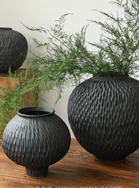 样板间软装黑色陶瓷花器插花摆件