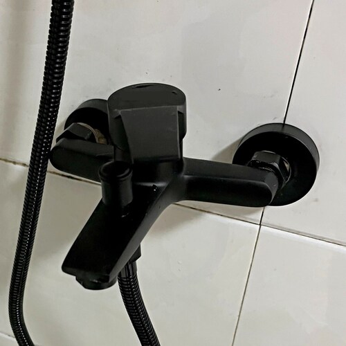 开关黑色喷头混合三联混水阀水龙头浴室淋浴头花洒冷热全铜浴缸 - 图0