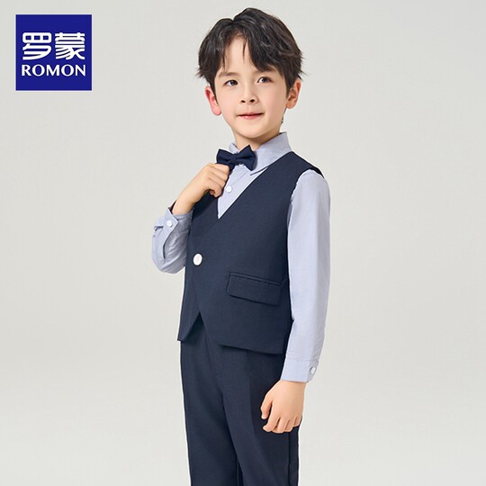 罗蒙儿童西装套装小花童男孩钢琴演出主持人礼服帅气外套男童西服