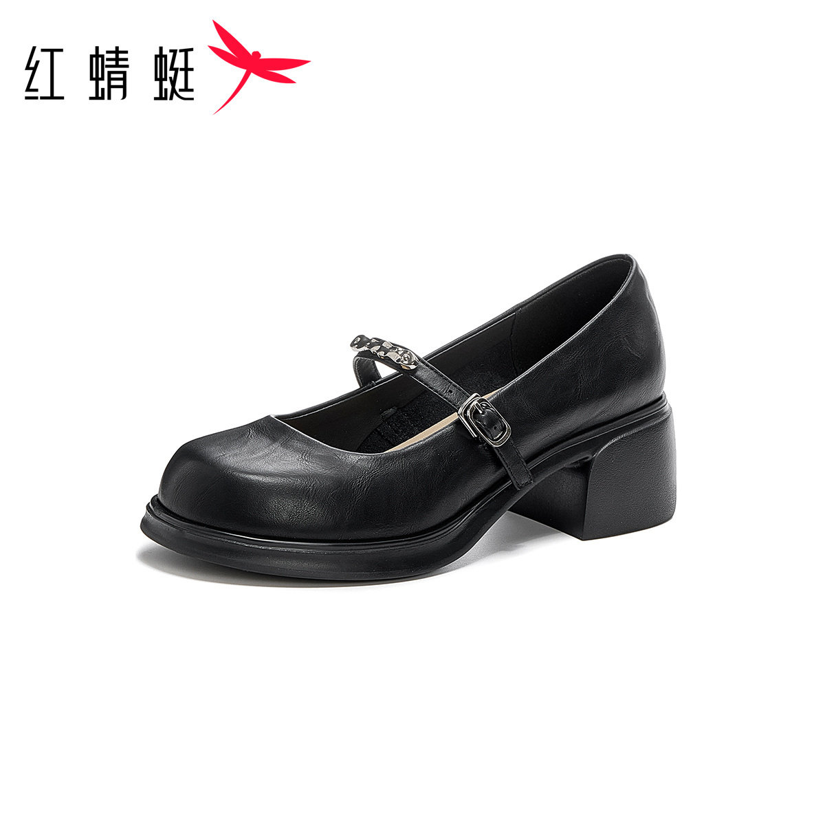 红蜻蜓复古玛丽珍鞋女款2025新款时尚粗跟小皮鞋圆头休闲高跟单鞋,淘宝优惠券,粉丝福利购,淘宝优惠卷