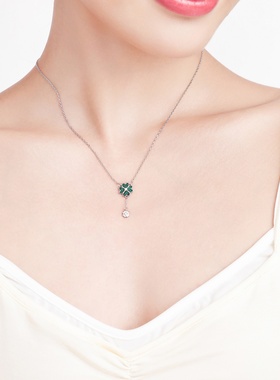 「孔雀石四叶草」纯银项链原创