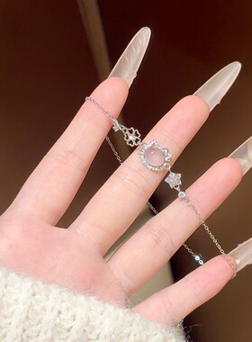 「粉玉髓招财猫咪」S999足银手链