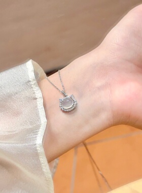 「白玉髓招财猫咪」S999纯银项链