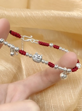 「猫咪红绳」S999纯银手链手作