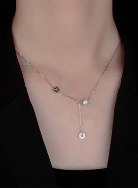 配证书足银999小蛮腰项链套链轻奢小众设计感毛衣链简约百搭水贝