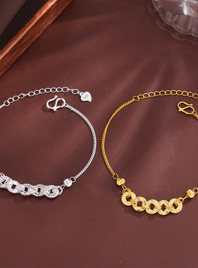 碎冰冰五帝币铜钱项链女式新品S925纯银爆款手链新中式锁骨项链