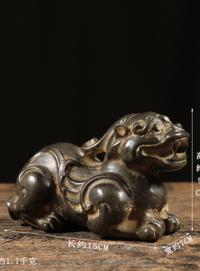 仿古石雕天然青石手工复古招财貔貅整石雕刻中式民俗家居装饰摆件