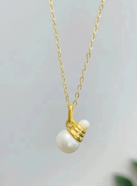 天然珍珠吊坠项链女18k金