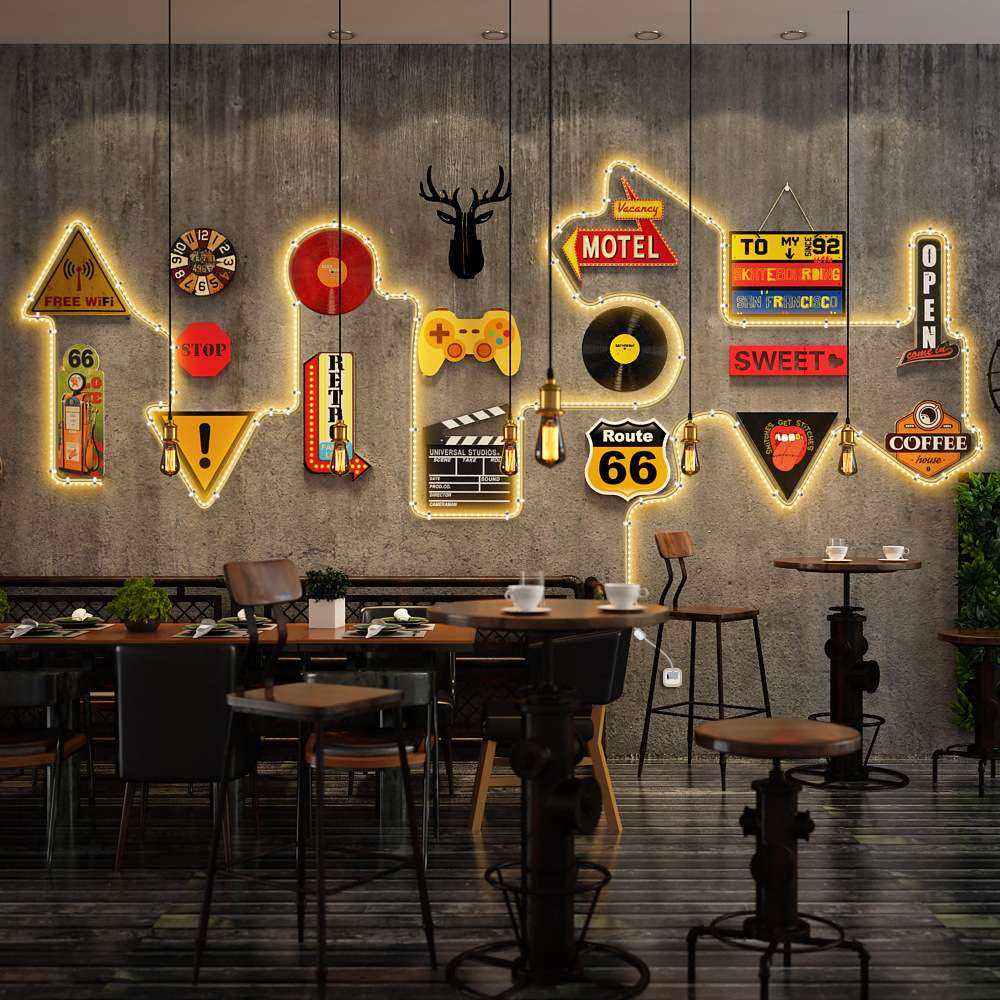 高分子LED005 工业风复古发光装饰画组合墙饰餐饮店LED灯带照片墙,淘宝优惠券,粉丝福利购,淘宝优惠卷