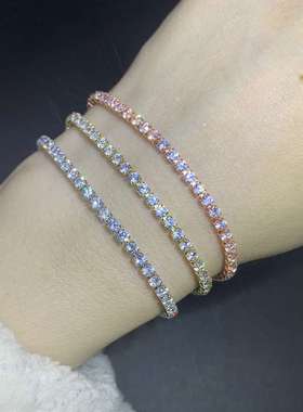 胧月 2.5mm锆石网球手链女单排满钻水晶镀金手链跨境爆款饰品