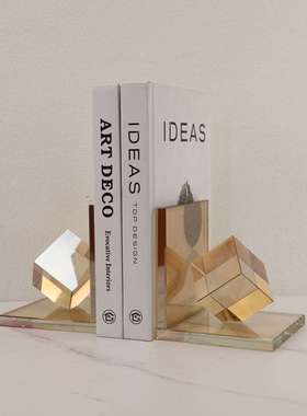 现代简约创意水晶书档琥珀色书挡样板间书房客厅家居软装饰品摆件