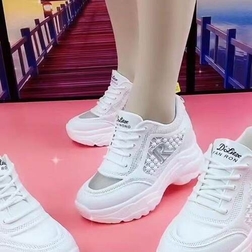 断码品牌女鞋内增高小白鞋女镂空网面厚底老爹鞋时尚运动休闲鞋女 - 图0