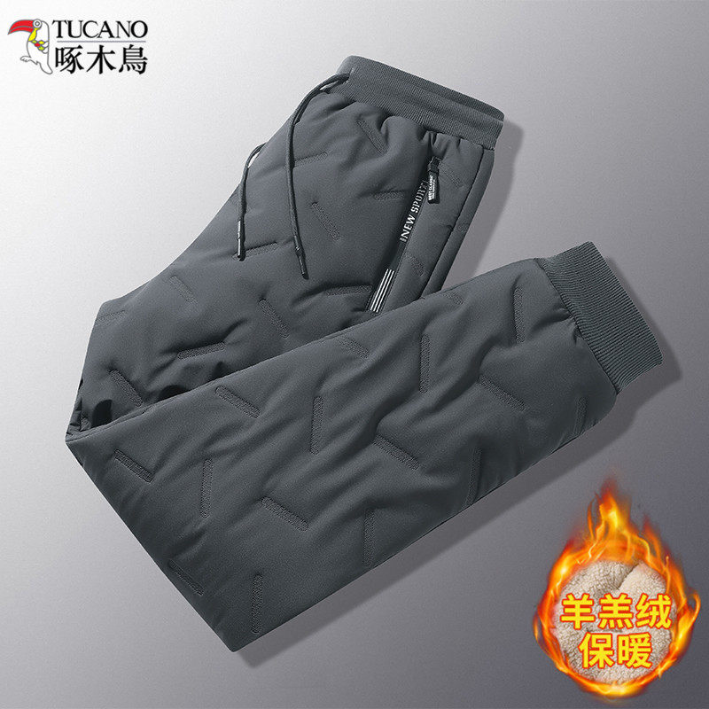 啄木鸟冬季羽绒裤男士羊羔绒裤子加绒加厚防风保暖直筒休闲棉裤男,淘宝优惠券,粉丝福利购,淘宝优惠卷