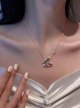 2025蝴蝶紫色镶满锆石铜吊坠项链女轻奢精致可爱小众设计感精致锁