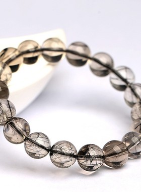 2026鸿初珠宝 天然冰种茶体黑发晶圆珠手串 冰种黑发晶单圈手链