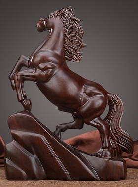 2026马到成功摆件实木雕刻马一对装饰木工艺品办公室招财酒柜开业