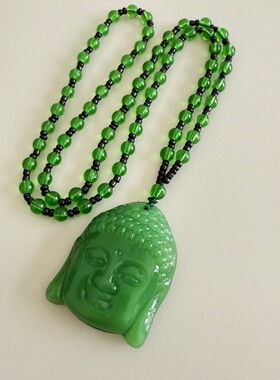 2026厂家 佛头大日如来仿黑曜石项链绿色佛头项链景区地摊结缘