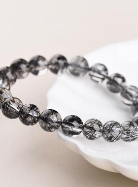 2025蓓蓓福水晶 7A级天然黑发晶手链 冰种顺发黑发晶手串黑色发晶