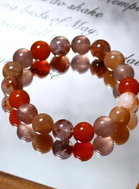 202510MM红椒花手串天然太阳石红纹草莓晶串珠霸气手链红色气血显