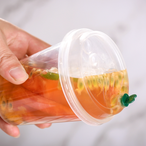 90口径加厚一次性磨砂注塑奶茶杯子带盖冷饮料果汁塑料杯定制logo - 图1