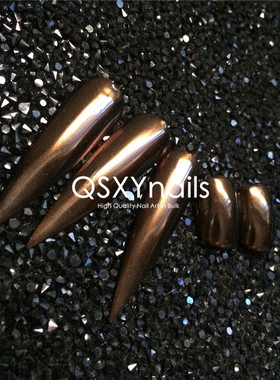 QSXYnails超火深咖啡涩味日系美甲棕色显白魔镜粉指甲亮镜面闪粉