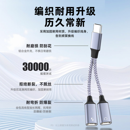 魅成手机一分二音频转接线TypeC转双TypceC60W快充3.5mmAUX音频适用苹果华为小米三星VIVIOP平板iPad耳机音响 - 图0
