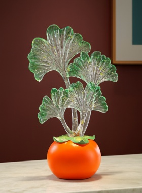 创意银杏叶柿子招财摆件