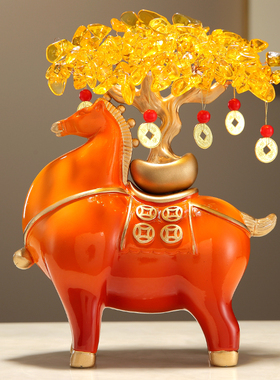 马上有钱摆件新中式客厅办公室电视柜酒柜前台装饰品开业乔迁礼物