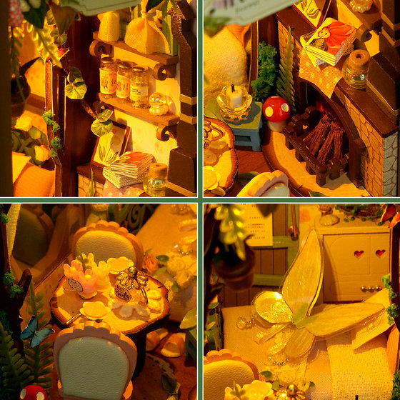 Diy cabin flower fairy bookend assembly model toy