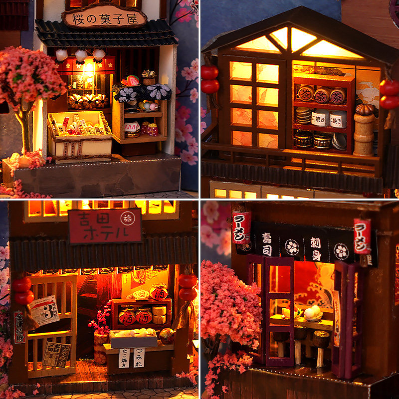 diy手工小巷3d拼装书立小房子樱花 巧之匠建筑/DIY小屋/拼装模型