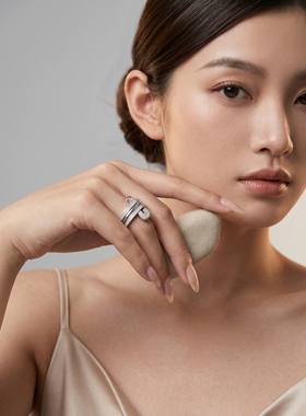 臻致【格调 Stylish 系列】925银三环别针设计个性闪钻轻奢戒指Z
