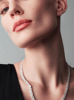 臻致S925纯银编织交叉蛇骨项链