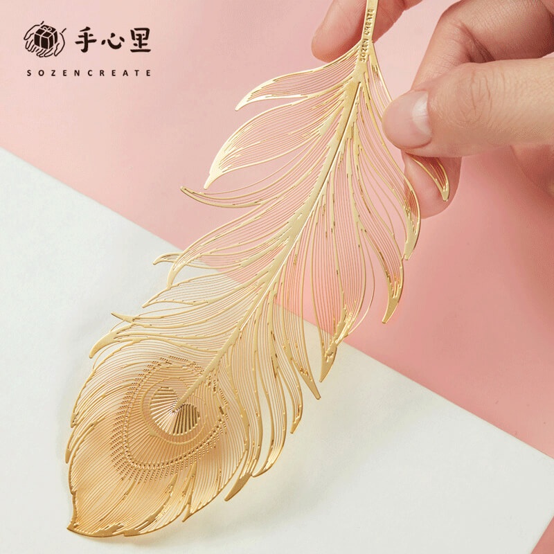 手心里幸运雀翎羽毛书签礼盒装镀金 创意艺术毕业教师节礼物老师中国风礼品清新文具伴手礼文创
