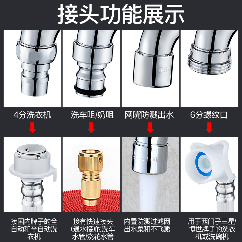 ⭐️全铜洗衣机水龙头一进二出多功能4分一分二接头三通双头水嘴