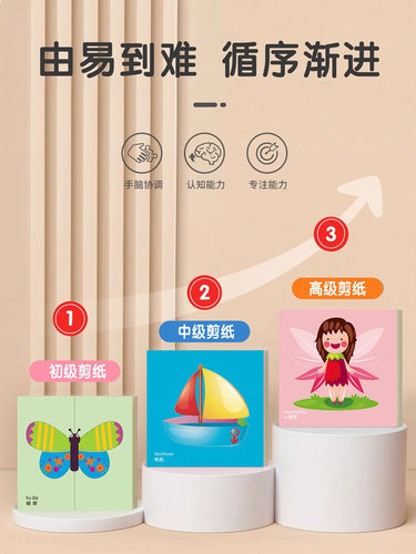 儿童手工剪纸幼儿园宝宝入门3岁以上剪纸画套装专注力训练剪纸书 - 图1