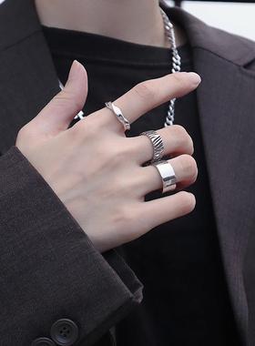 钛钢戒指男士潮个性开口单身食指复古简约文艺ins尾网红戒指环男