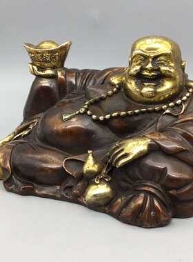 铜弥勒笑佛汽车载摆件中控台大肚佛像家居店铺装饰工艺品弥勒佛